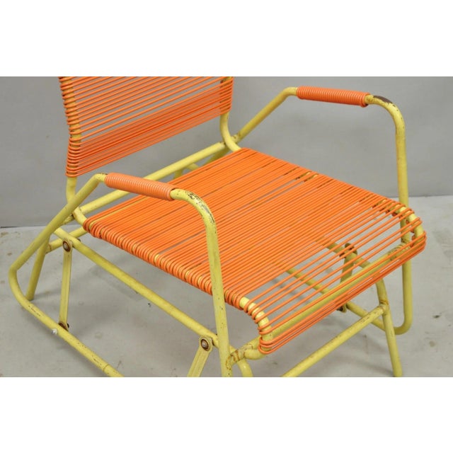 Vintage Mid Century Modern Orange Vinyl Spaghetti Strap Glider Lounge Chair For Sale - Image 10 of 18