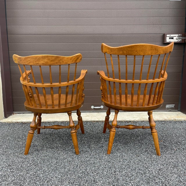Late 20th Century Ethan Allen Heirloom Nutmeg Maple Philadelphia Windsor Dining Armchairs - a Pair For Sale - Image 5 of 12