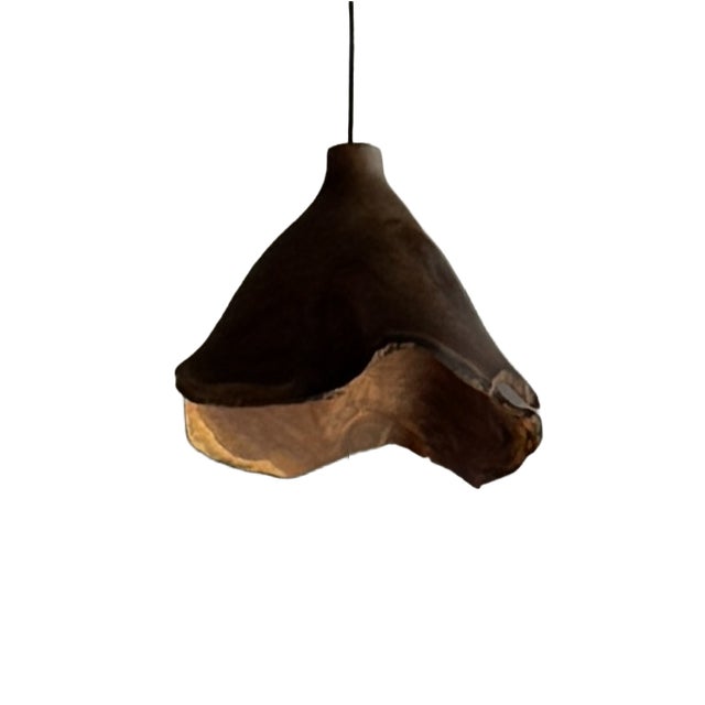 Small Wavy Leaf-Shaped Teak Pendant Light, 1980s For Sale