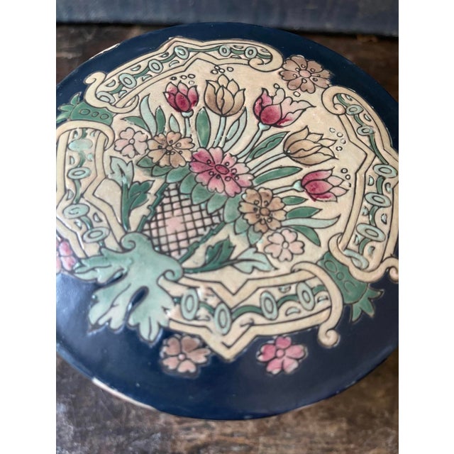 1980s Blue Asian Round Lidded Jar For Sale - Image 4 of 9