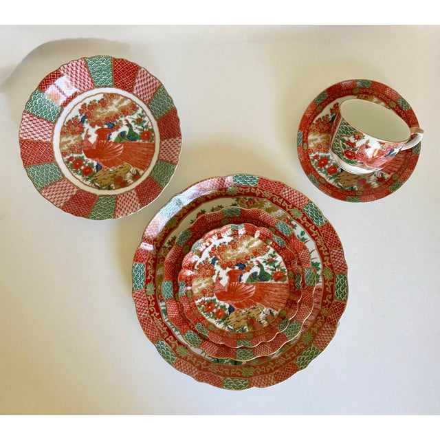 Set of 46 Arita Imari Peacock Scalloped Dinnerware Made in Japan For Sale - Image 10 of 12