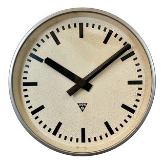 Large Industrial Grey Wall Clock from Pragotron, 1960s For Sale