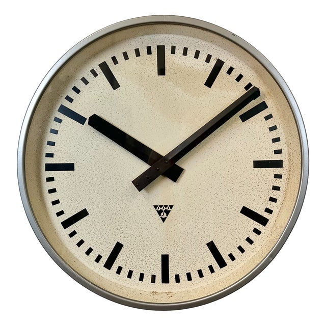 Large Industrial Grey Wall Clock from Pragotron, 1960s For Sale