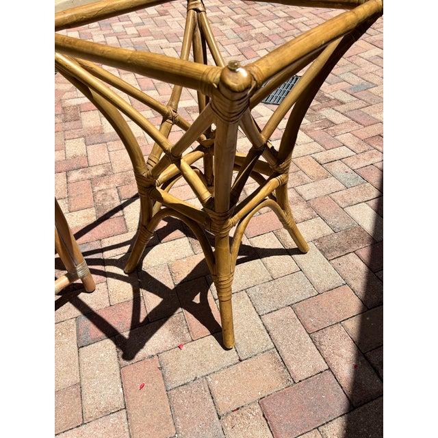 Wood Mid 20th Century McGuire Style Square Rattan Table With Glass Top. For Sale - Image 7 of 7