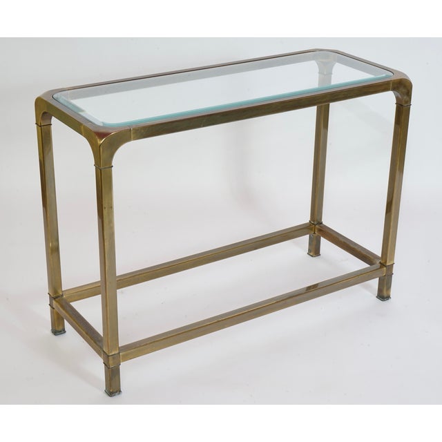 Burnished Brass and Glass Console Sofa Hall Table in the Style of Mastercraft For Sale - Image 10 of 10