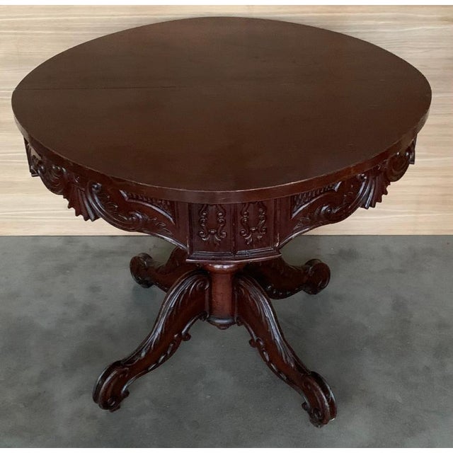 Wood Early 20th Century French Victorian Mahogany Carved Round Center Pedestal Table For Sale - Image 7 of 18