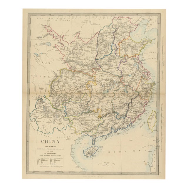 Antique Map of China with the Route of Lord Macartney and Lord Amherst, 1858 For Sale