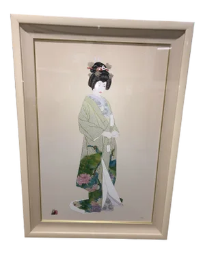 Late 20th Century "Geisha" Japanese Mixed-Media Print by Hisashi Otsuka, Framed
