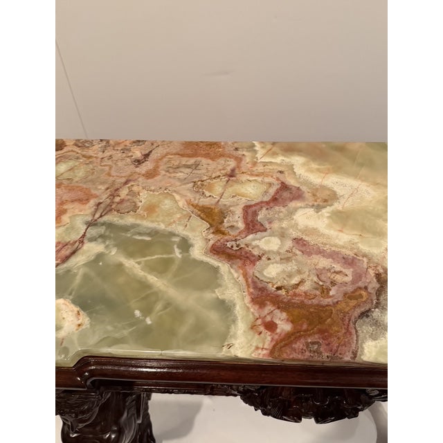 1910s Italian Carved Wood & Onyx Highly Carved Console Table For Sale - Image 5 of 15
