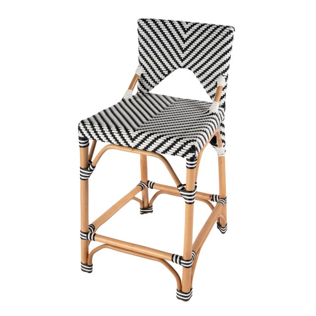 Creanly 25.25 in. Seat Height Rectangular Rattan Counter Stool with Back, Black For Sale - Image 9 of 9