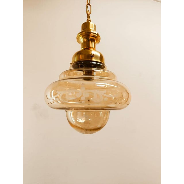 Metal Brass and Amber Glass Lantern For Sale - Image 7 of 16