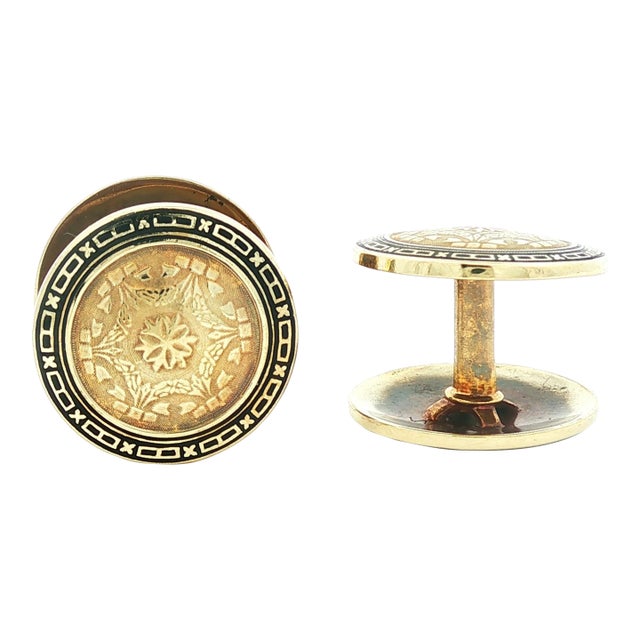 Vintage Deco Style Allsopp-Bliss Button Style Enameled Cufflinks, A Pair For Sale