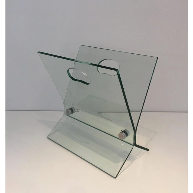 Transparent In the Style of François Arnal, Glass and Brushed Steel Design Magazine Rack For Sale - Image 8 of 13