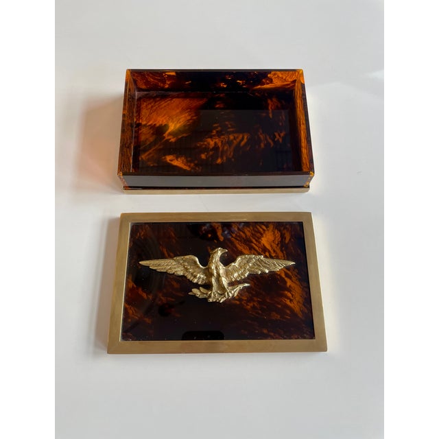Vintage Empire Faux Tortoise Box with Brass Eagle, 1970s For Sale - Image 6 of 11