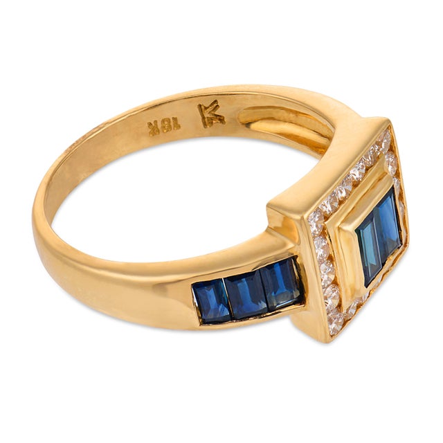 Levian Vintage Sapphire Diamond 18k Yellow Gold Ring, Size 6.75 For Sale - Image 4 of 6