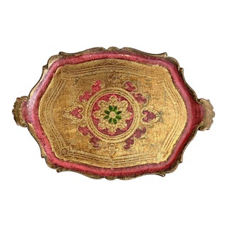 Vintage Florentine Tray in Pink and Gold— Large Size For Sale