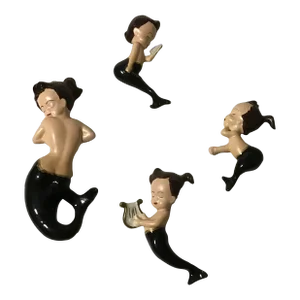 1960s Palm Beach Coastal Mermaid Wall Hanging- Set of 4