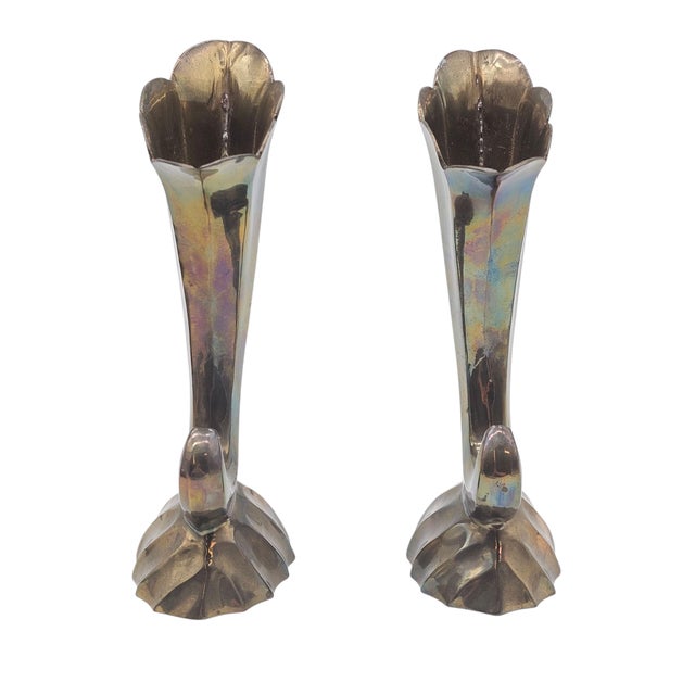 Mid-Century Brass Cornucopia Vases in Art Deco Revival Style, Pair For Sale In San Francisco - Image 6 of 12