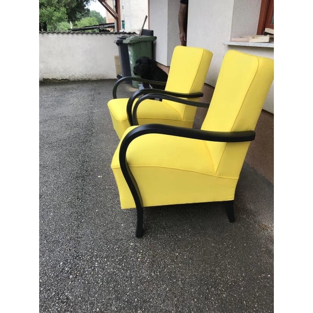 Art Deco armchair,Pair circa 1920s. Restored and re-upholstered. 100% cotton, wood black painted They are period...