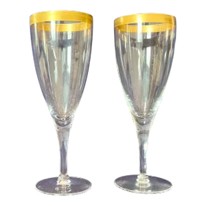 1960s Mid-Century Retro Gold Rimmed Tulip Flutes Toasting Pair - Set of 2