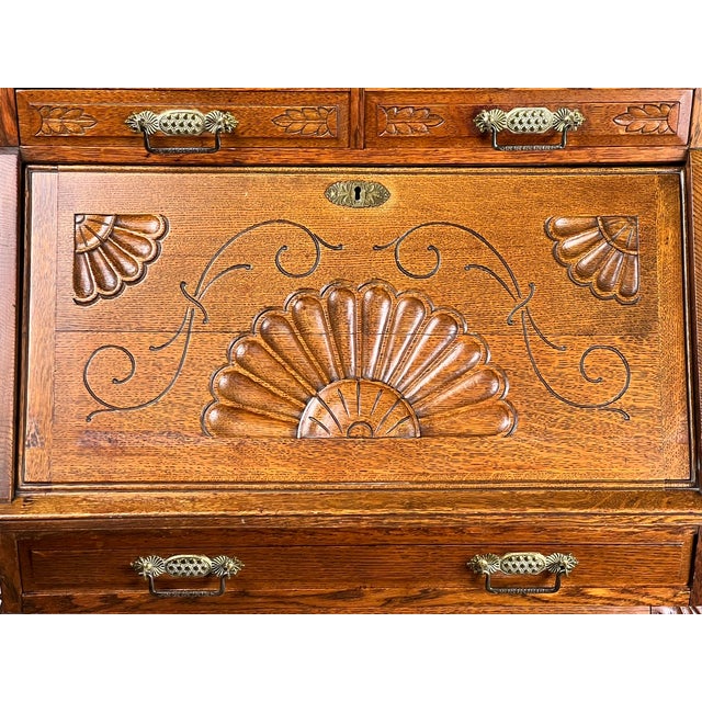 Antique Victorian Oak Ladies Writing Desk C. 1900 For Sale - Image 4 of 11