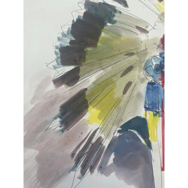 Gray Vintage Native American Male Portrait on Paper For Sale - Image 8 of 8