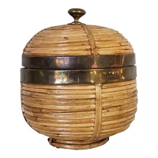 Vintage Rattan and Brass Box - Bowl For Sale