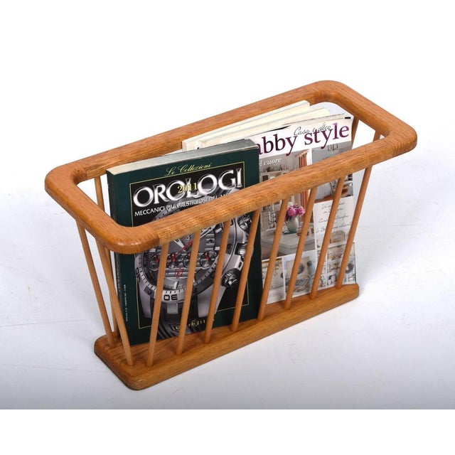 Mid-Century Danish Modern Solid Oak Rectangular Magazine Rack, 1970s For Sale - Image 14 of 18