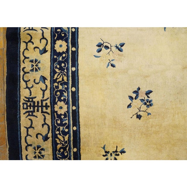 Beige 1920s Beige Cream Polka Dot Medallion Antique Chinese Peking Knotted Wool Rug For Sale - Image 8 of 10