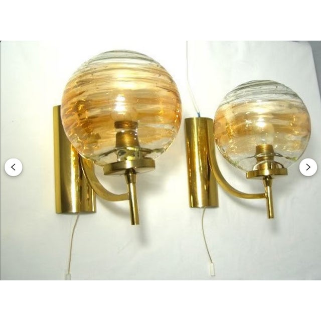 Mid-Century Modern Art Deco Style Sconces in Brass and Murano Glass, 1980s, Set of 2 For Sale - Image 11 of 12