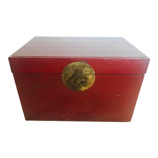 Vintage Chinese Red Wood Storage Trunk For Sale