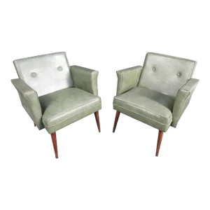 Pair of Green Tufted Chairs