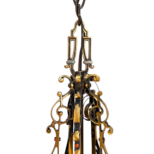 1920s Cast Bronze 5 Light Chandelier in Spectacular Original Condition #2622 For Sale - Image 4 of 12
