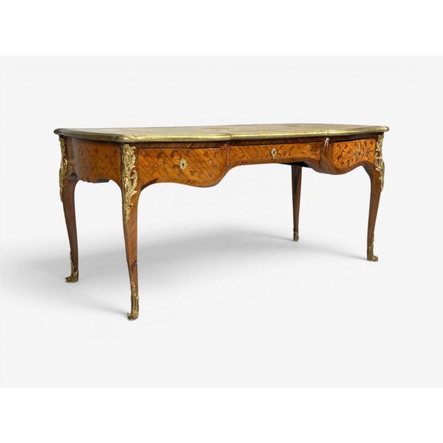 French Louis XV Style, Executive Desk, Marquetry, Leather, Bronze, France, 19th/20th C. For Sale - Image 3 of 15