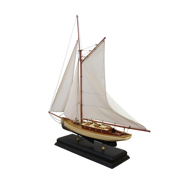 Large vintage sailboat model of a yacht from the 1920s-1940s era. Dimensions: 35.75" x 7" x 34.75" (W x D x H)