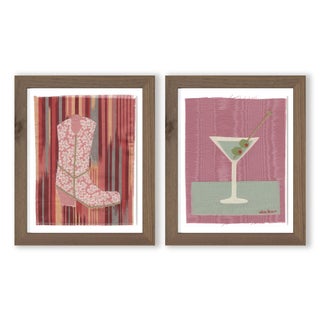 Ole Girl Pearl and Beatrice by Willa Heart in Walnut Frame, Set of 2 Mini Art Prints For Sale
