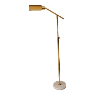 Adjustable Brass Pharmacy Floor Lamp With White Marble Base From One Kings Lane For Sale