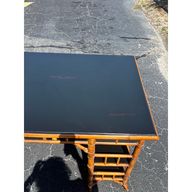Paint Vintage Coastal Bamboo and Black Lacquer Desk by Milling Road for Baker For Sale - Image 7 of 10
