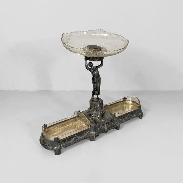 Art Nouveau Italian Silver-Plated Metal and Glass Sculptural Centrepiece, 1930s For Sale - Image 16 of 16
