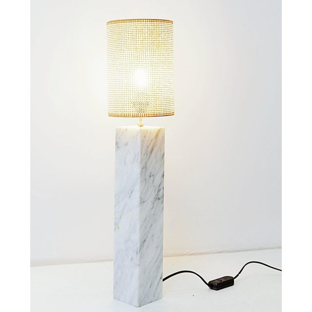 Vintage Marble Table Lamp with Raffia Shade For Sale - Image 5 of 13