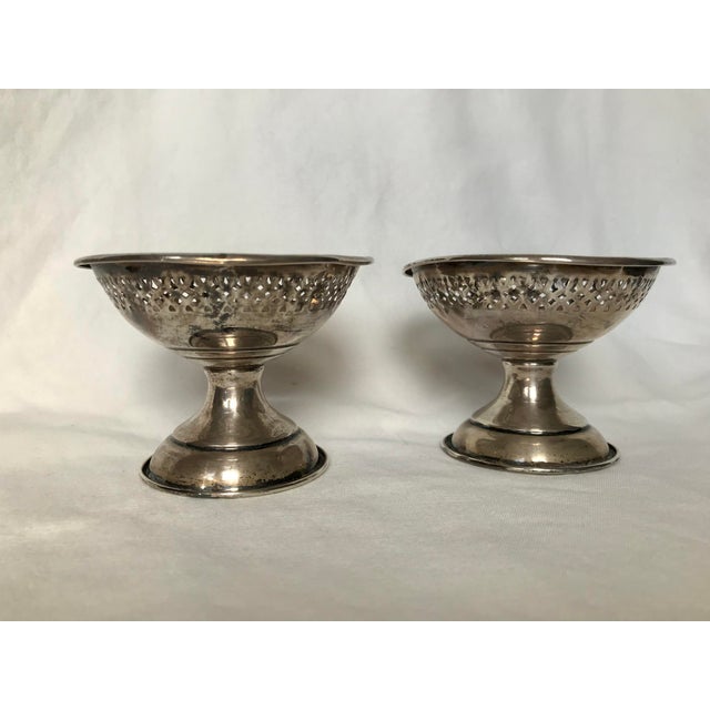 Vintage Sterling Silver Filigree Pedestal Bowls- a Pair For Sale - Image 4 of 4