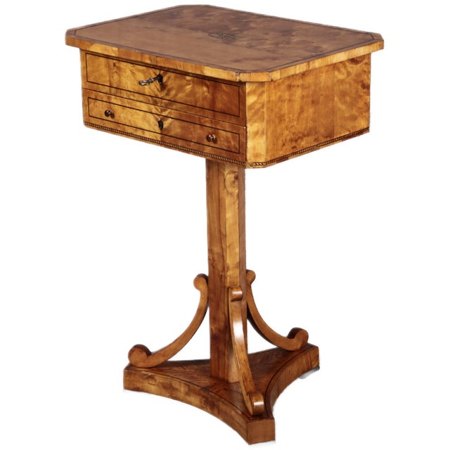 Hollywood Regency Antique Biedermeier Sewing Table in Birch, 1830 For Sale - Image 3 of 18
