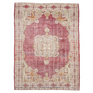 1960s Vintage Distressed Turkish Oushak Rug- 5′10″ × 8′ For Sale