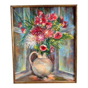 1990s "Le Bouquet" French Post-Impressionist Floral Oil Painting, Unsigned, Framed