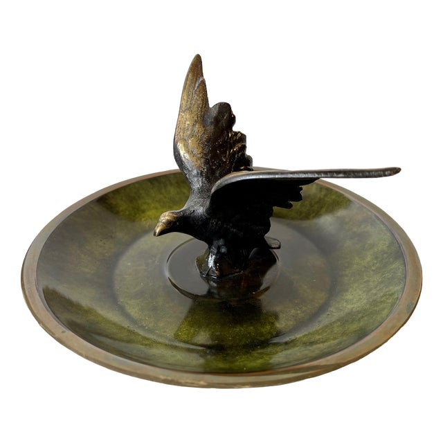 Art Deco Bronze Dish with Eagle Sculpture, 1930s For Sale