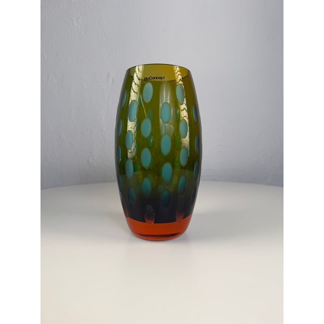 Mid-Century Modern Vintage Thumbprint Glass Vase from BoConcept, 2000s For Sale - Image 3 of 8