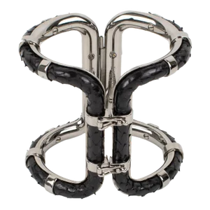 Lanvin Paris Black Python Skin and Gray Steel Clamper Bracelet in Box
