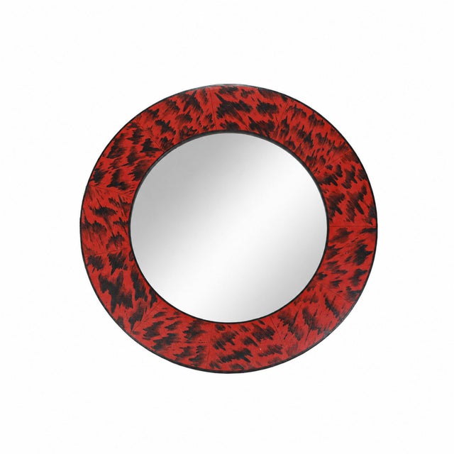 Vintage Circular Red Hand Painted Tortoiseshell Mirror Frame For Sale - Image 9 of 9