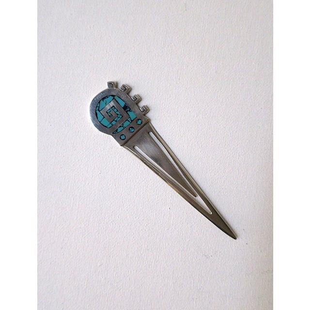 Late 20th Century Sterling Silver Turquoise Bookmarker Letter Opener For Sale - Image 5 of 8