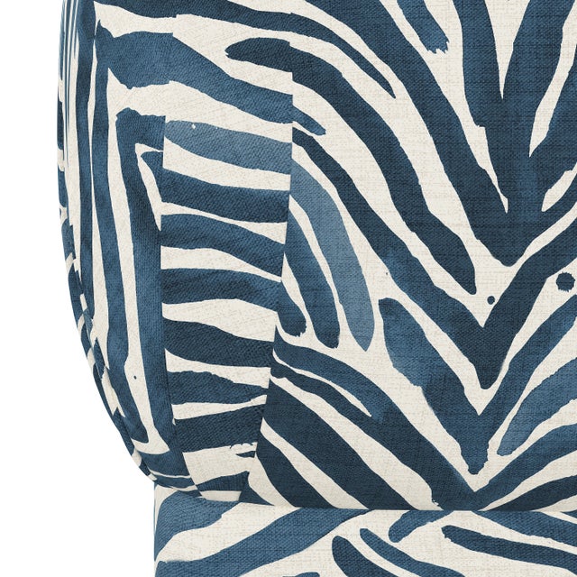 Transitional Ottoman, Washed Zebra Blue For Sale - Image 3 of 6